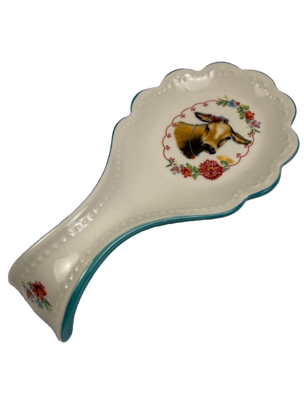 Pioneer Woman Cow Spoon Rest Sweet Romance Ceramic Farmhouse Floral Decor
